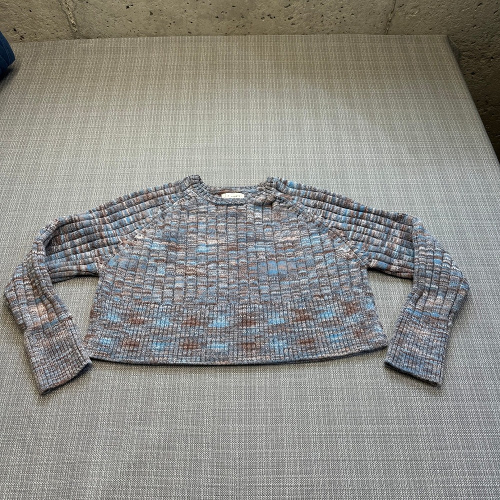 Indie Cropped Slouchy Sweater‎ Small Relaxed Grunge Space Dye Blue Brown